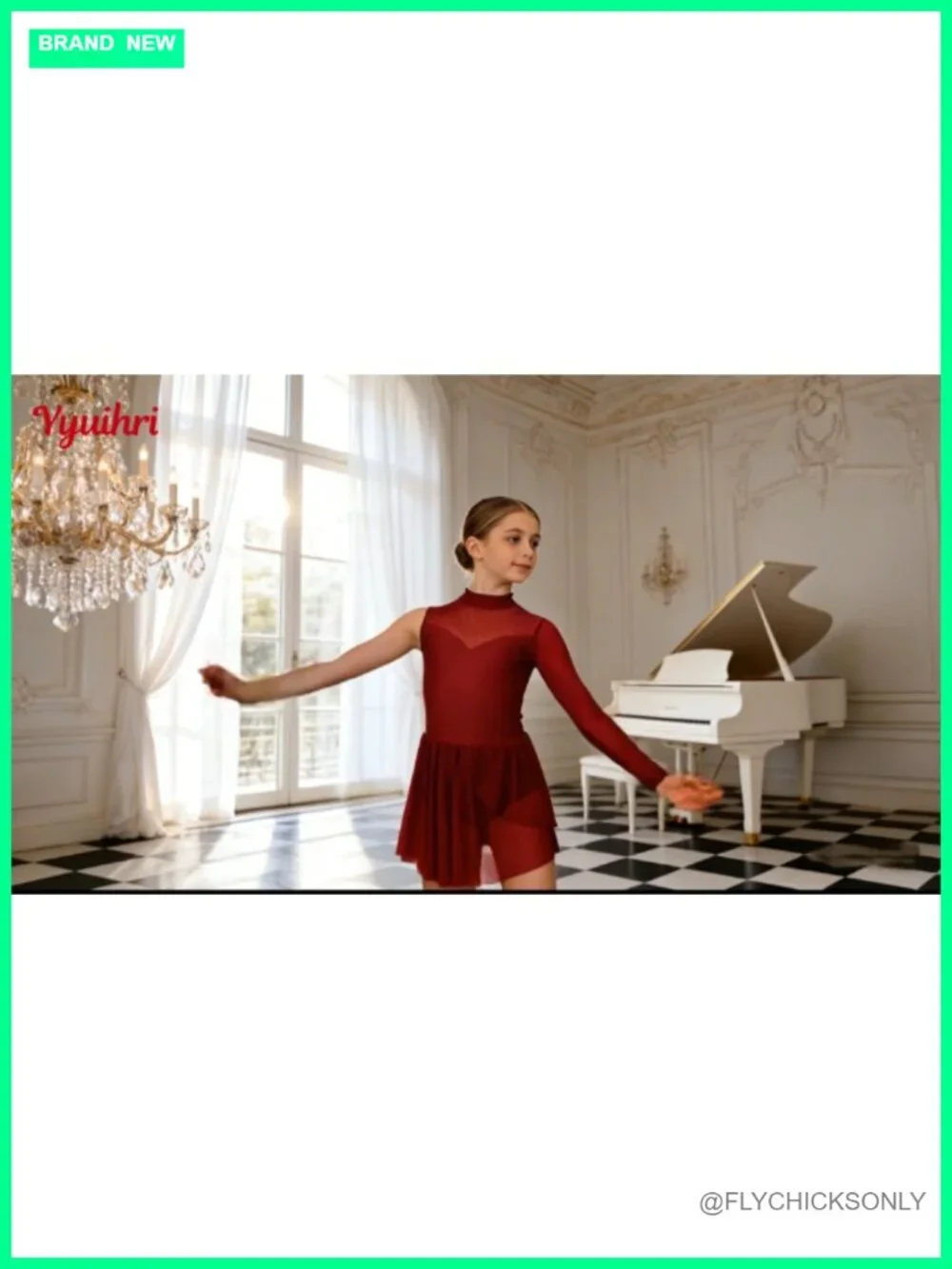 Girls Lyrical Dance Costume Leotard with Flowy Skirt